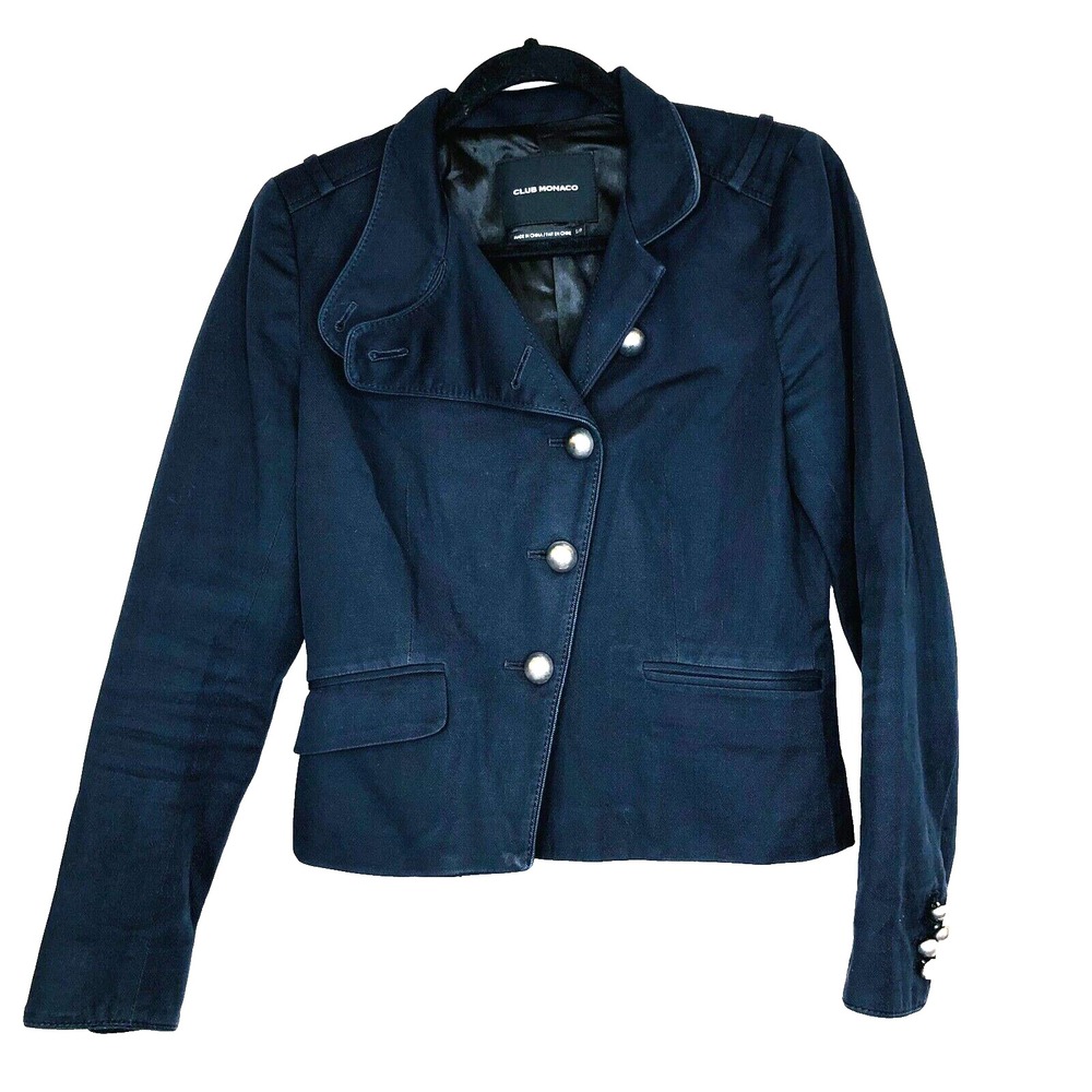 Club Monaco Blazer Jacket Asymmetrical Button Down Closure‎ Blue Womens Small